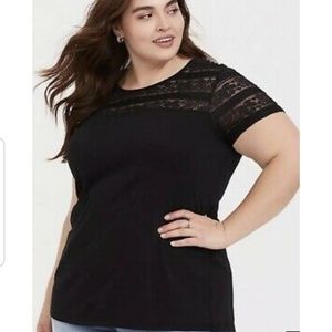 Torrid Short Sleeve Black Lace Tee